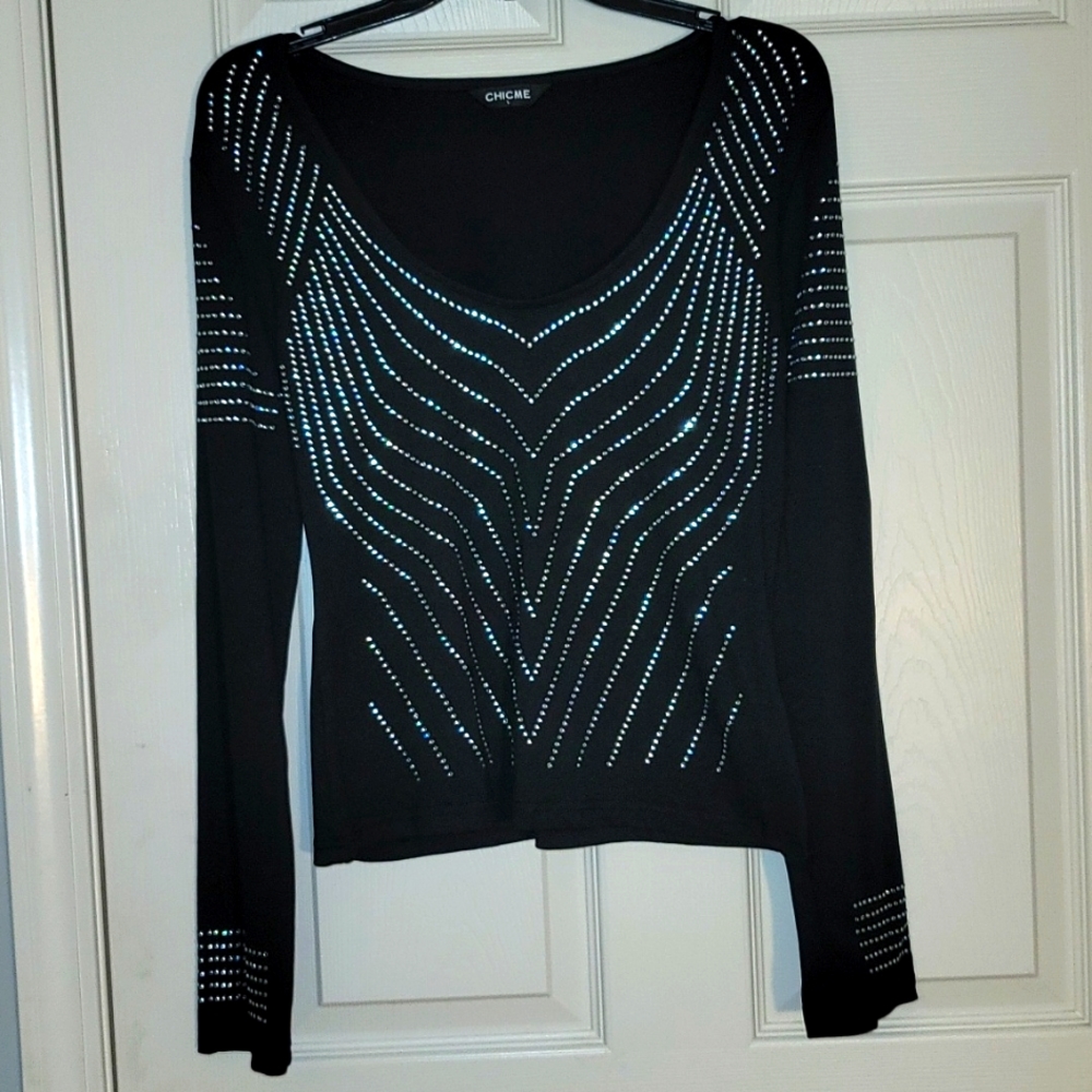 Black Rhinestone Blouse